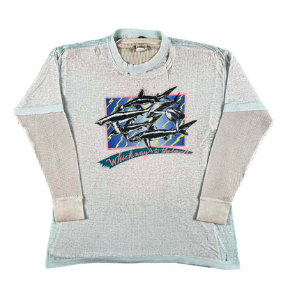 80s Paper Thin Sharks Tee & Thermal- L