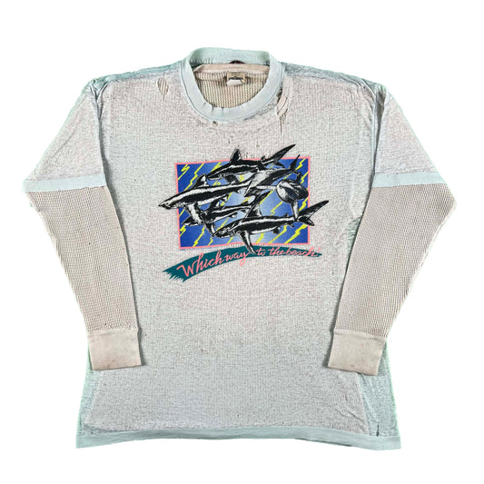 80s Paper Thin Sharks Tee & Thermal- L