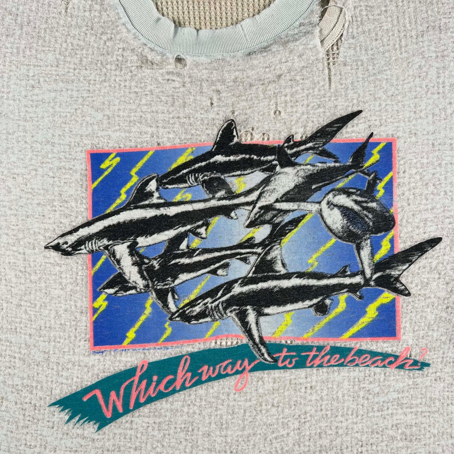 80s Paper Thin Sharks Tee & Thermal- L