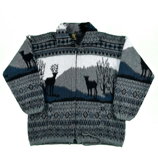 90s Shaggy Deer Wool Fleece Jacket- L