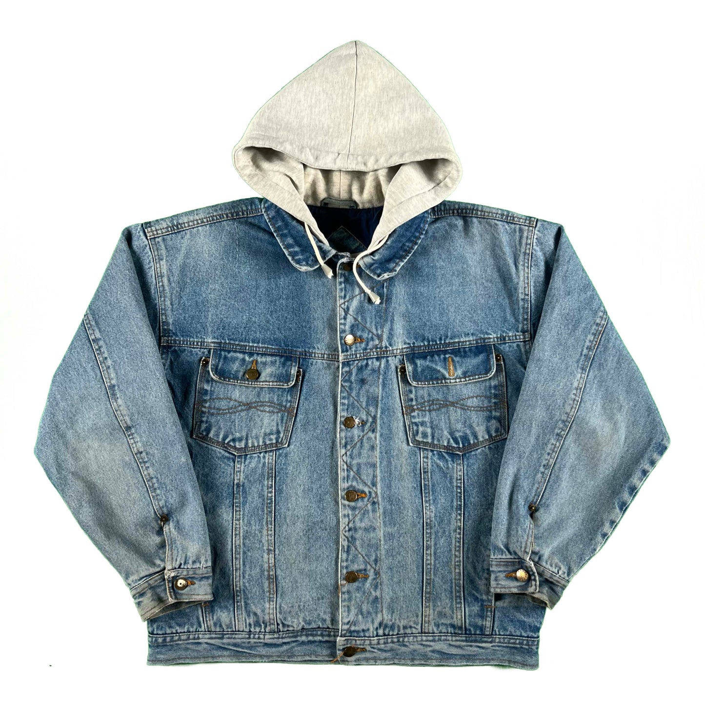 90s/00s Hooded Quilted Denim Trucker Jacket- M