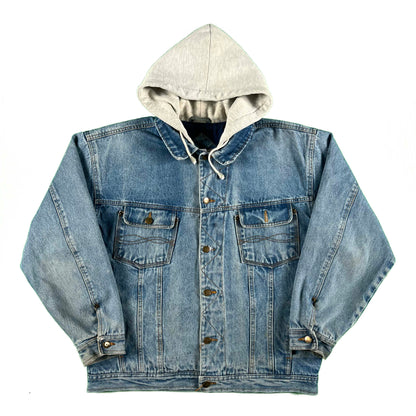 90s/00s Hooded Quilted Denim Trucker Jacket- M