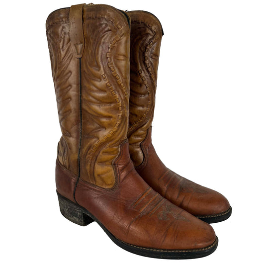 70s Two Tone Tan Cowboy Boots- 6.5 M's, 8 W's