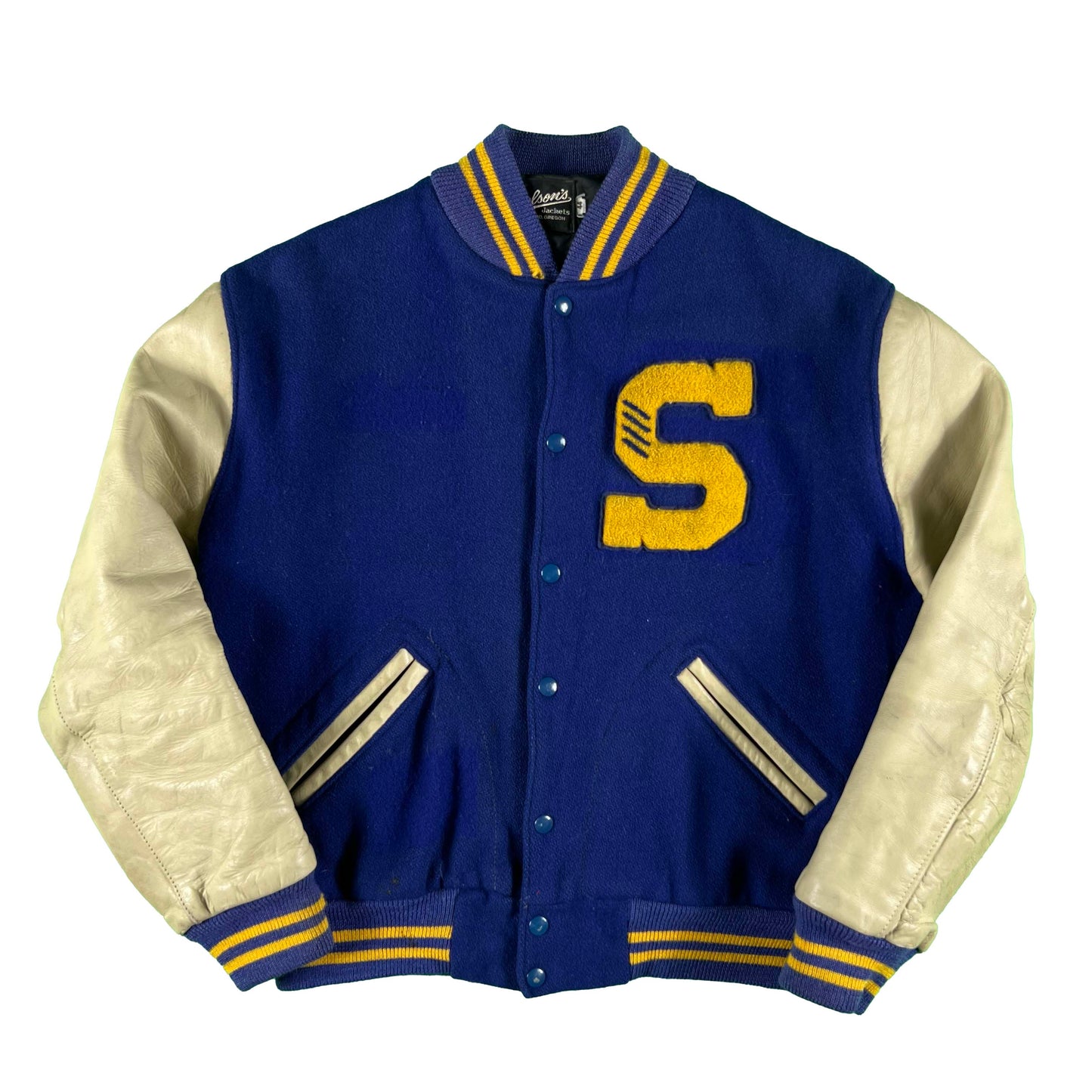 80s Blue and Gold Varsity Jacket- L