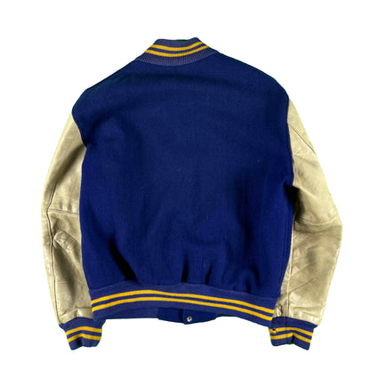 80s Blue and Gold Varsity Jacket- L