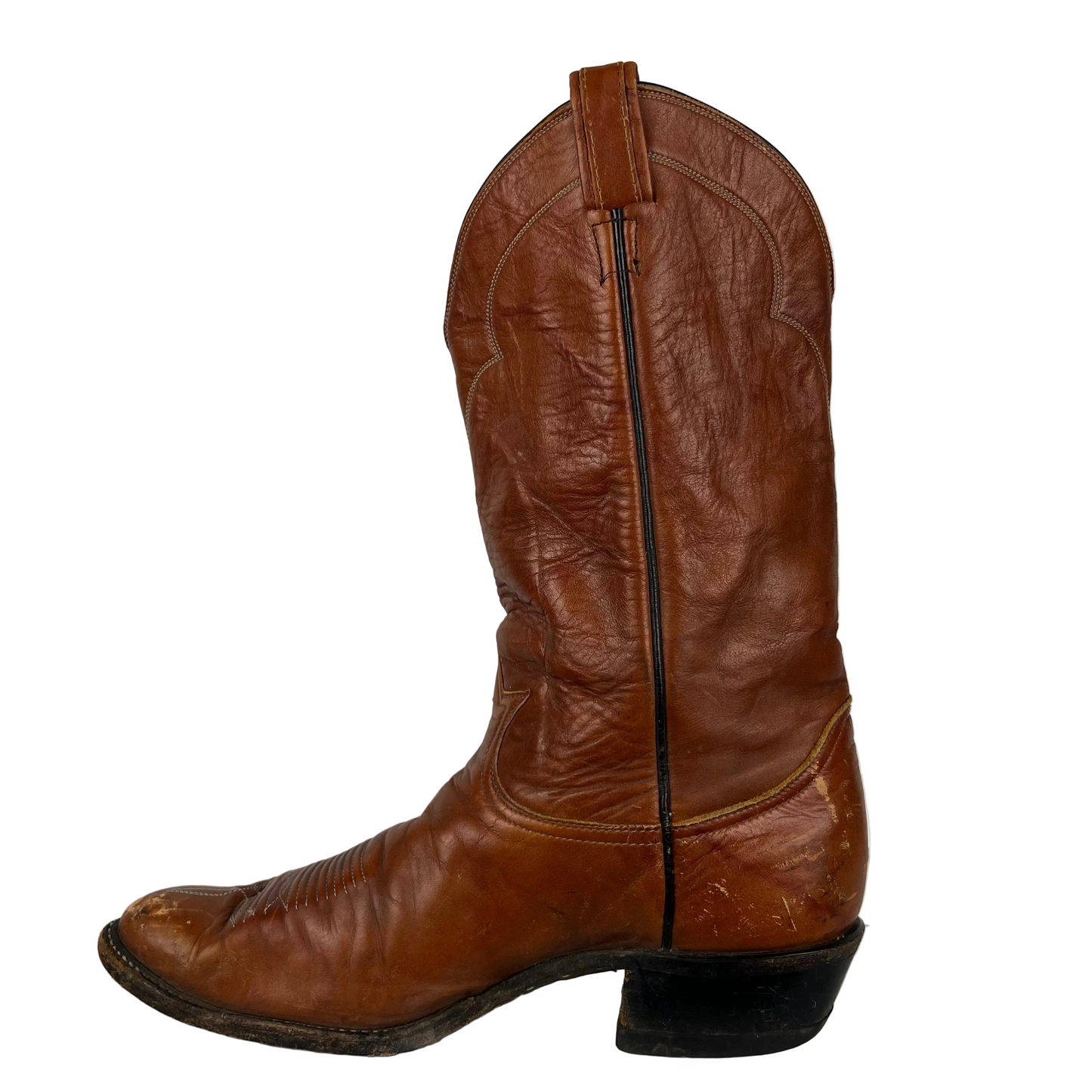 80s Dark Tan Leather Cowboy Boots- M's 9, W's 10.5