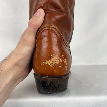 80s Dark Tan Leather Cowboy Boots- M's 9, W's 10.5