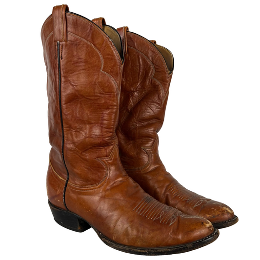 80s Dark Tan Leather Cowboy Boots- M's 9, W's 10.5