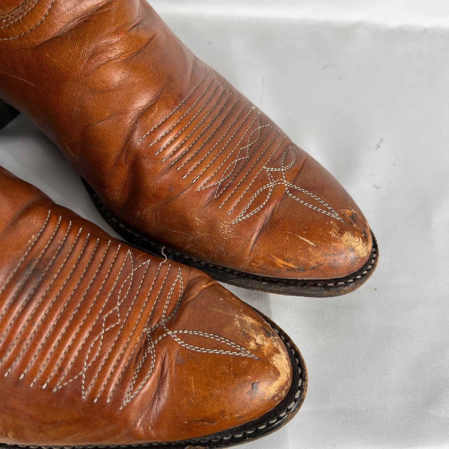 80s Dark Tan Leather Cowboy Boots- M's 9, W's 10.5