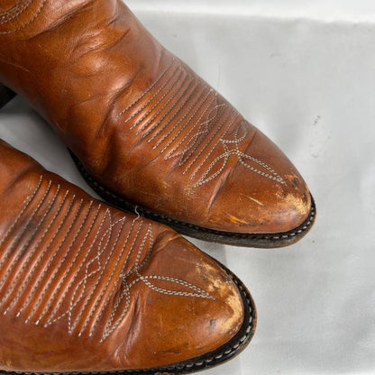 80s Dark Tan Leather Cowboy Boots- M's 9, W's 10.5