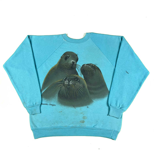 80s Adorably Cute Seals Sweatshirt- M