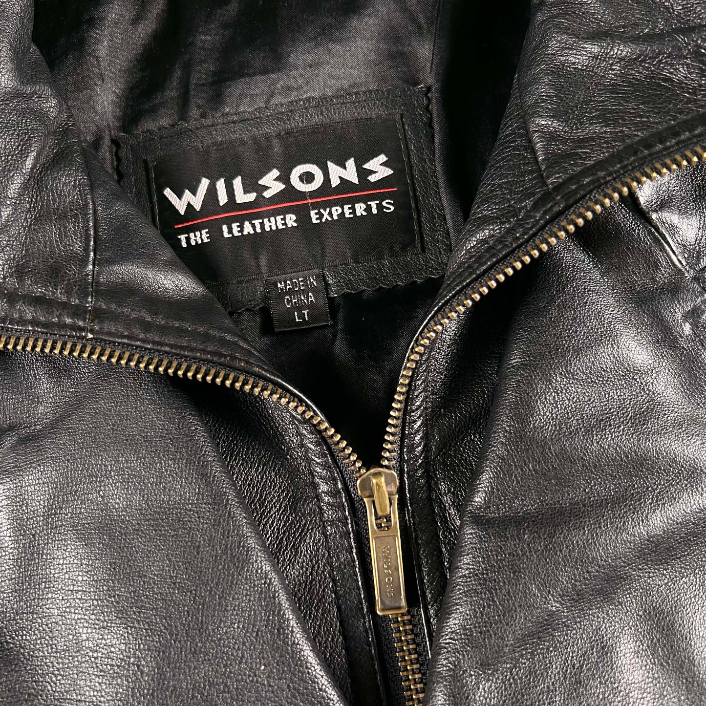 90s Wilsons Black Leather Blazer Collar Bomber Jacket- L