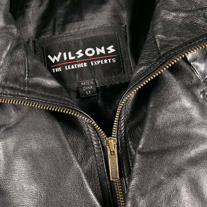 90s Wilsons Black Leather Blazer Collar Bomber Jacket- L