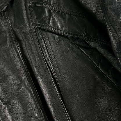 90s Wilsons Black Leather Blazer Collar Bomber Jacket- L