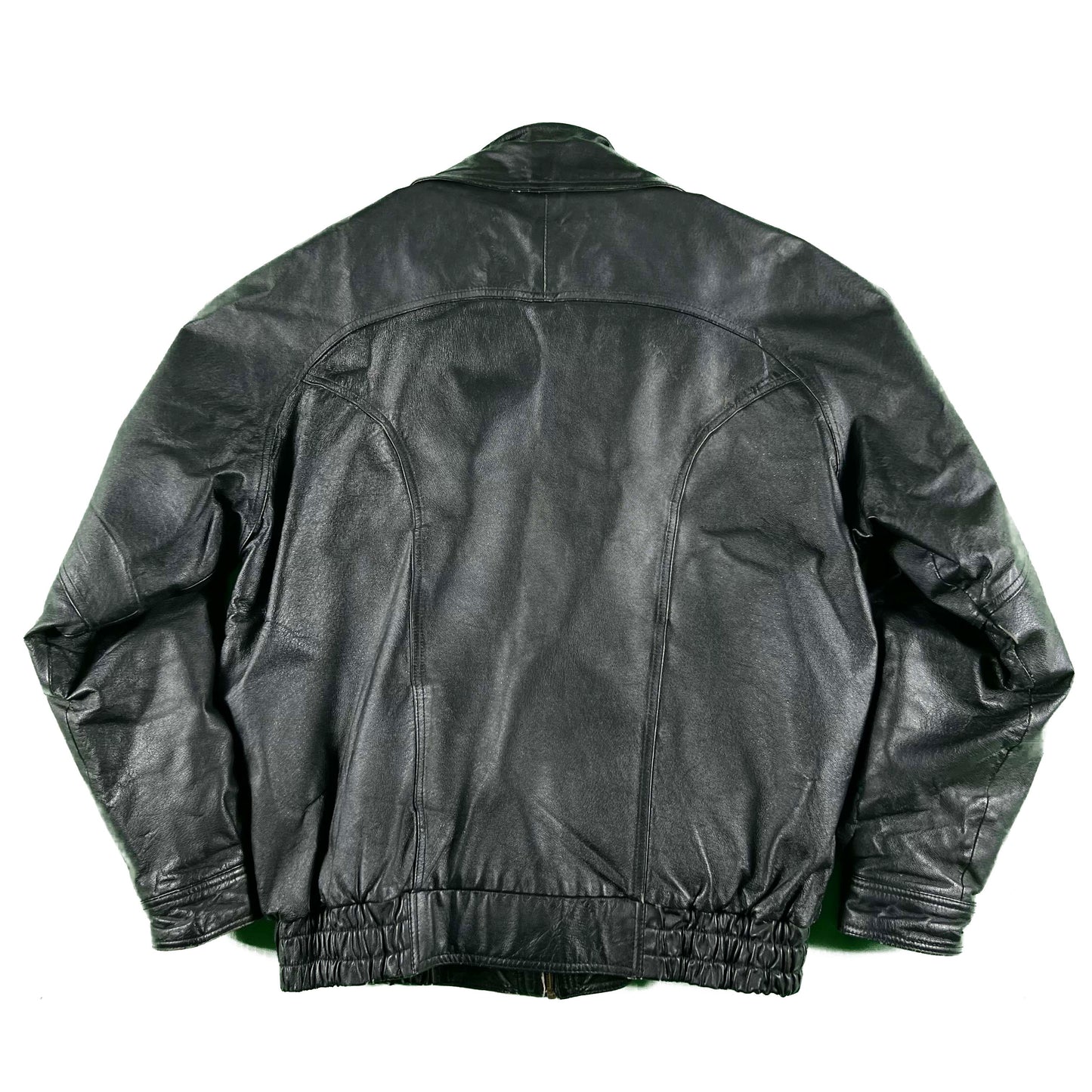 90s Wilsons Black Leather Blazer Collar Bomber Jacket- L