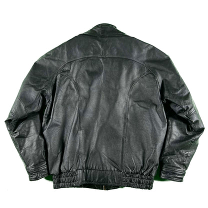 90s Wilsons Black Leather Blazer Collar Bomber Jacket- L