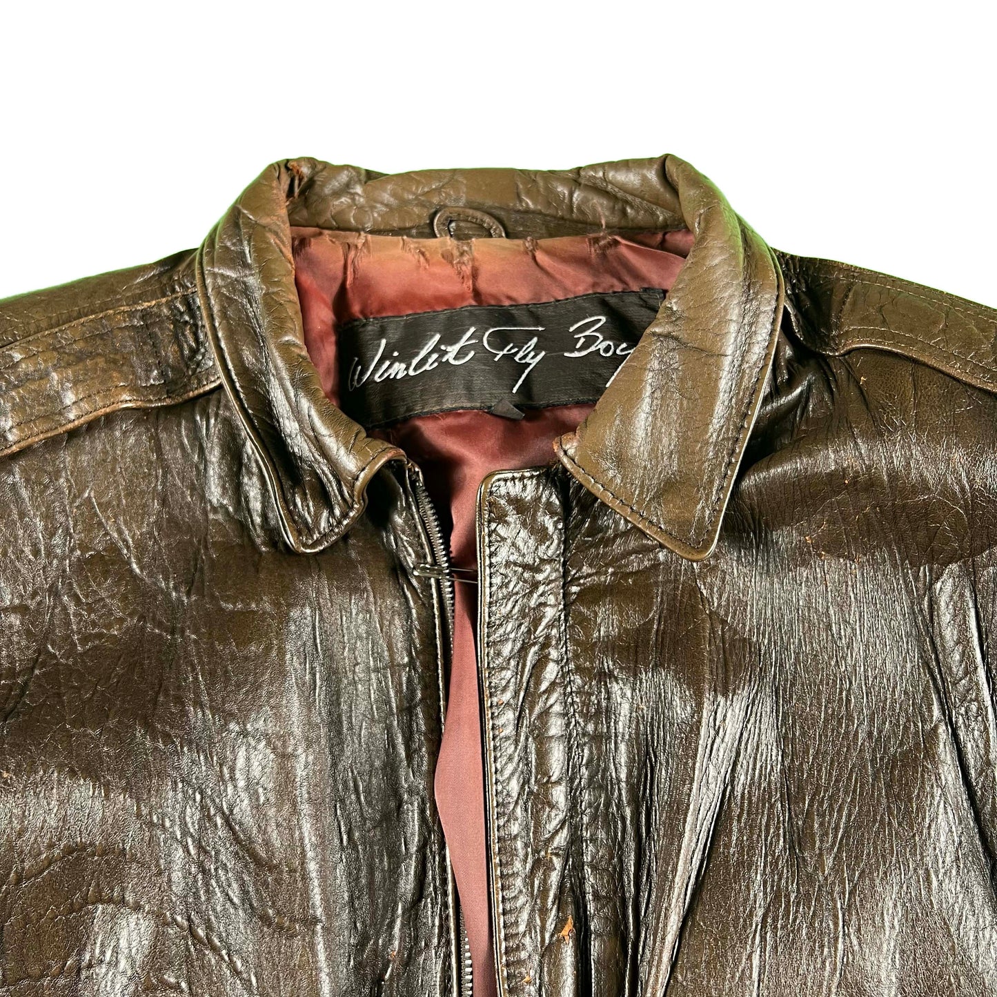 90s Patina Leather Safety Pinned A2 Bomber Jacket- L