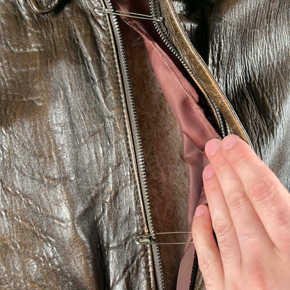 90s Patina Leather Safety Pinned A2 Bomber Jacket- L