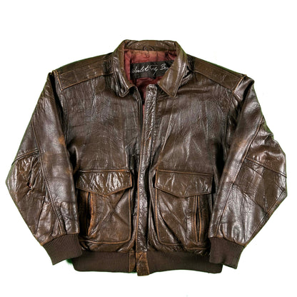 90s Patina Leather Safety Pinned A2 Bomber Jacket- L