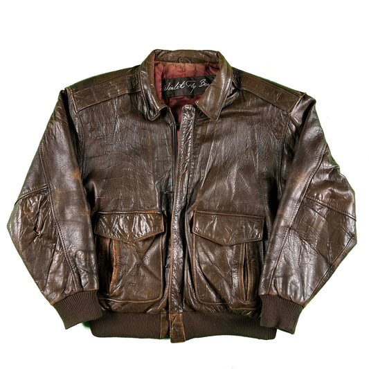 90s Patina Leather Safety Pinned A2 Bomber Jacket- L