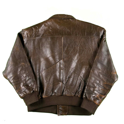 90s Patina Leather Safety Pinned A2 Bomber Jacket- L