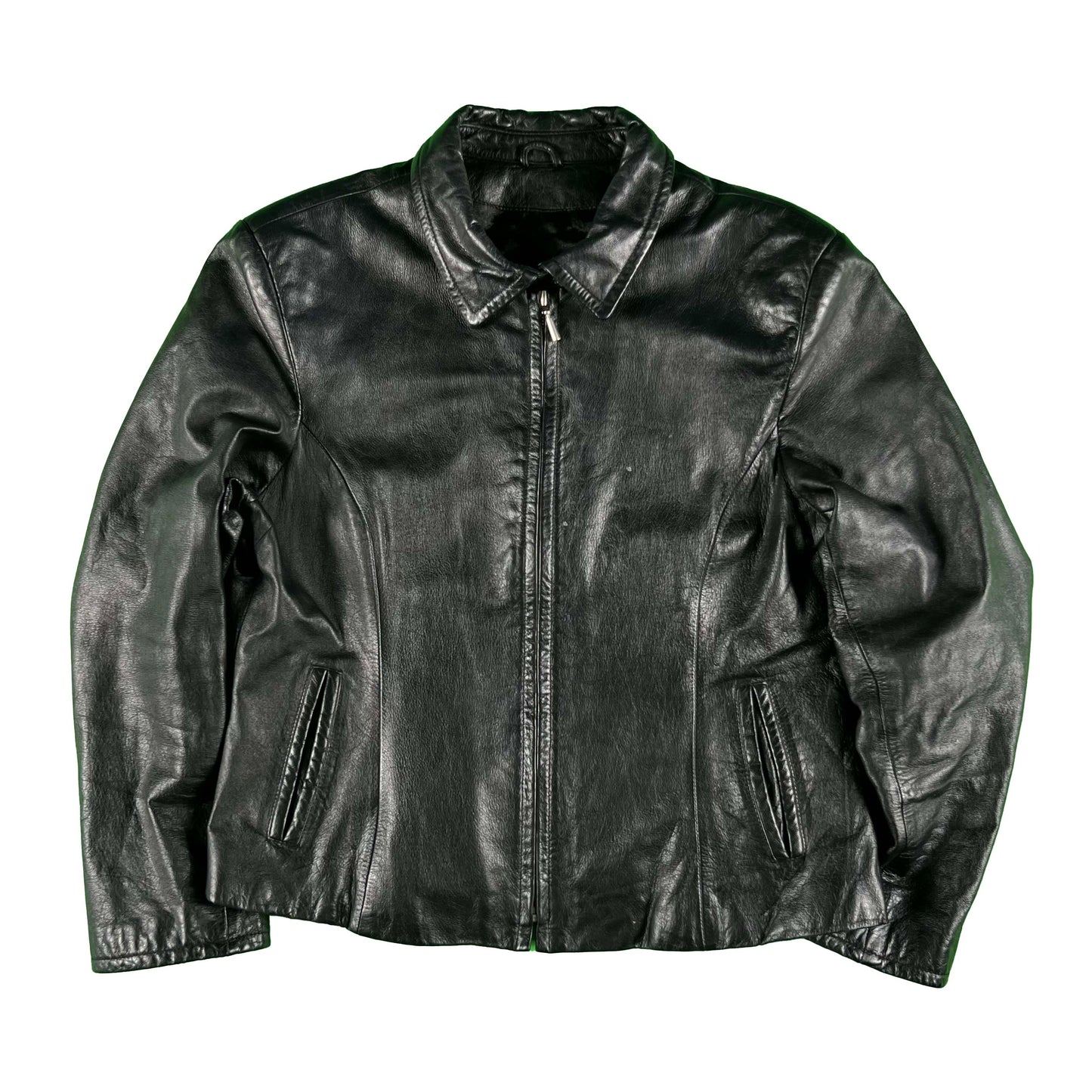 90s Black Wilson's Cafe Racer Leather Jacket- S