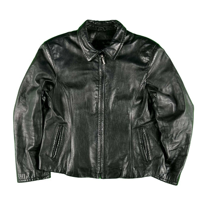 90s Black Wilson's Cafe Racer Leather Jacket- S
