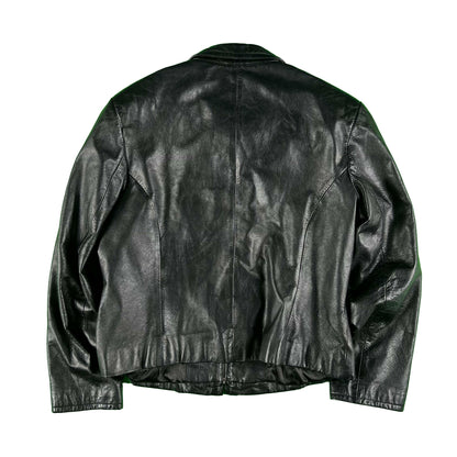 90s Black Wilson's Cafe Racer Leather Jacket- S
