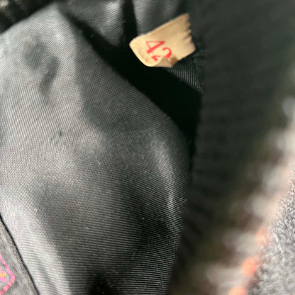 60s Black & Orange w Tan Leather Varsity Jacket- L