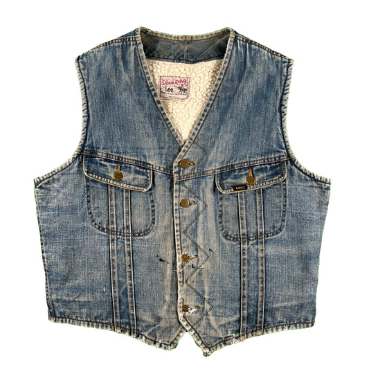 70s Lee Storm Rider Sherpa Lined Denim Vest- M