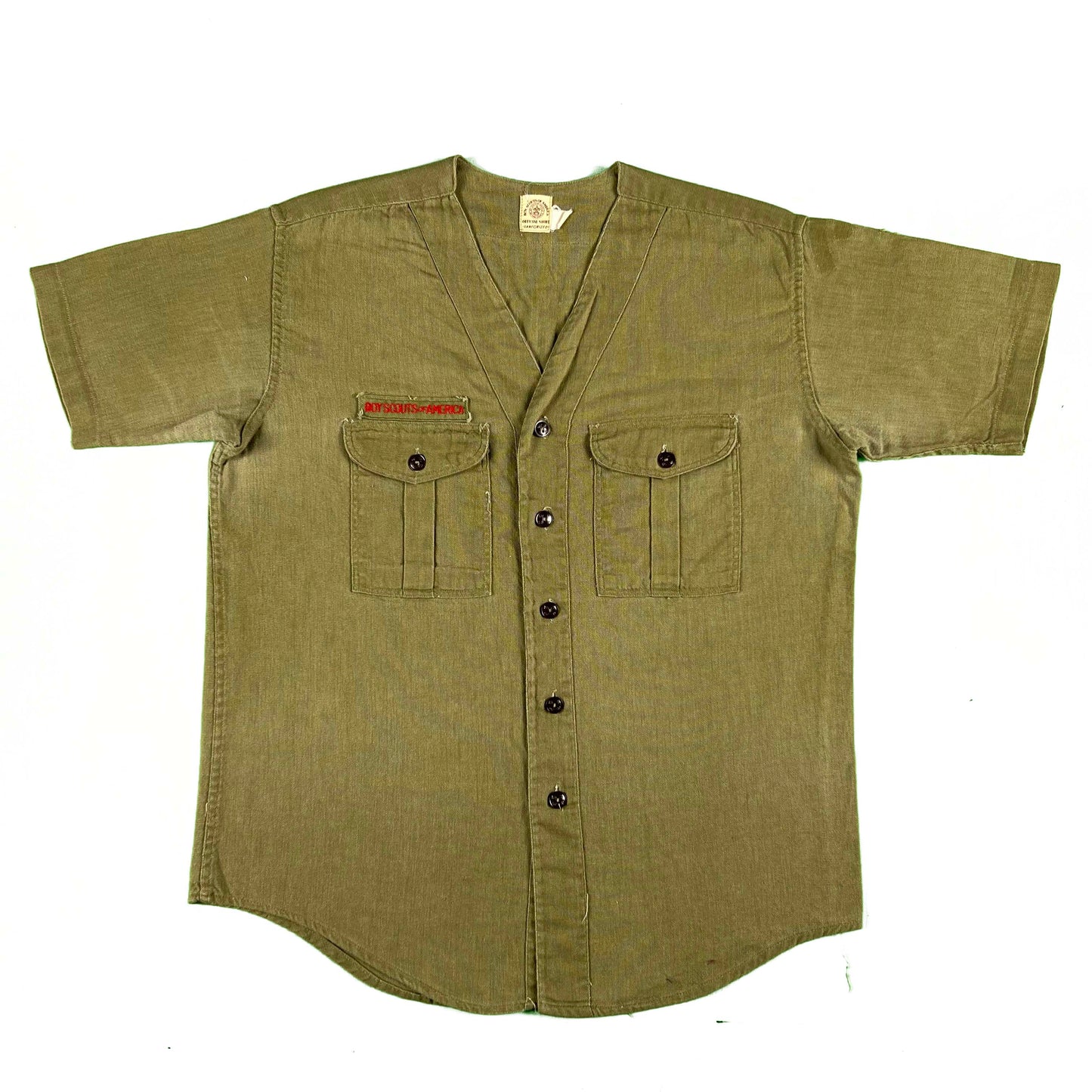 50s-70s Boy Scouts Olive Green Swooped Collar Uniform Top- SELECT SIZE