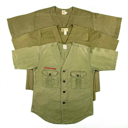 50s-70s Boy Scouts Olive Green Swooped Collar Uniform Top- SELECT SIZE