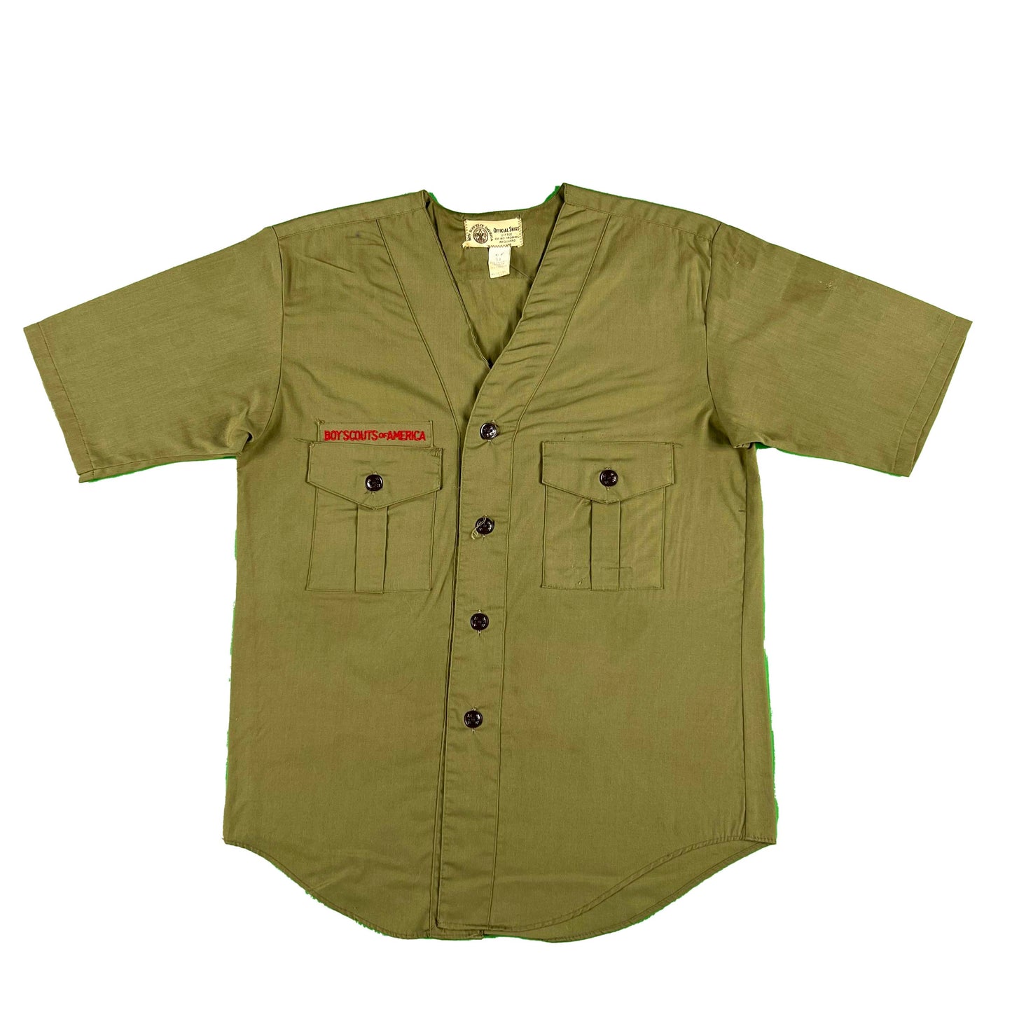 50s-70s Boy Scouts Olive Green Swooped Collar Uniform Top- SELECT SIZE