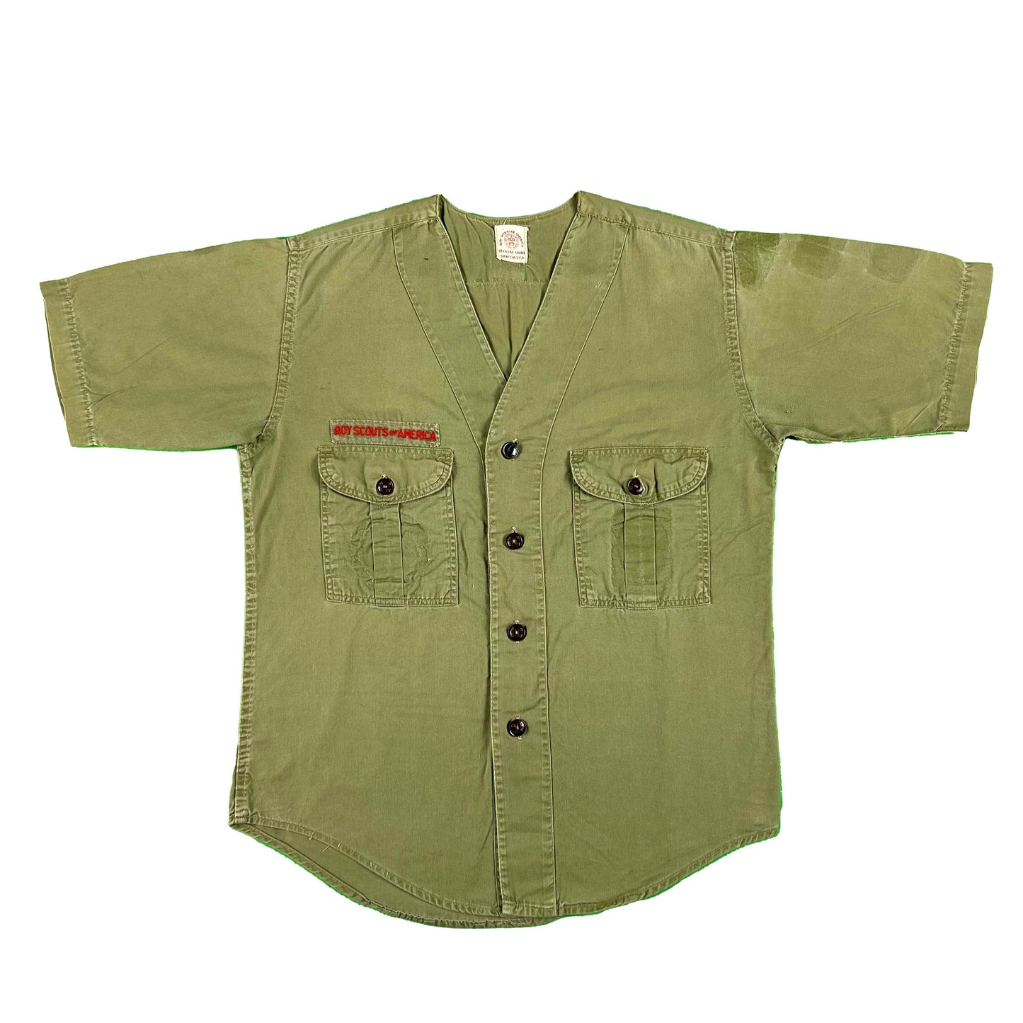 50s-70s Boy Scouts Olive Green Swooped Collar Uniform Top- SELECT SIZE