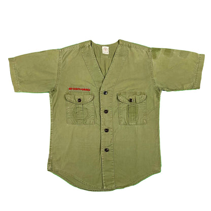 50s-70s Boy Scouts Olive Green Swooped Collar Uniform Top- SELECT SIZE