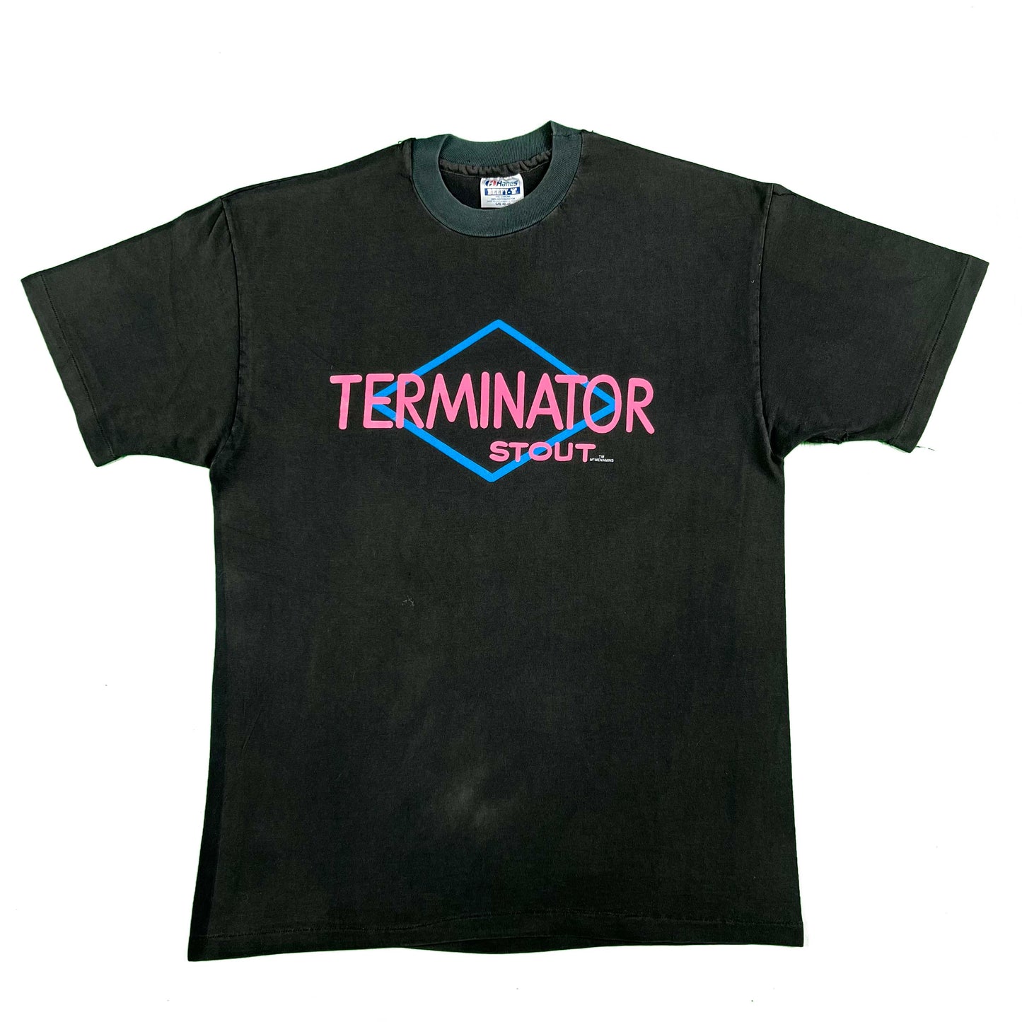 90s Faded Two Tone Black Terminator Stout Tee- L
