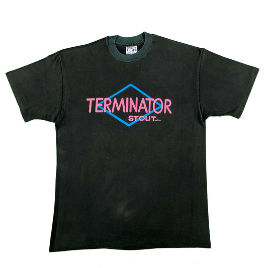 90s Faded Two Tone Black Terminator Stout Tee- L