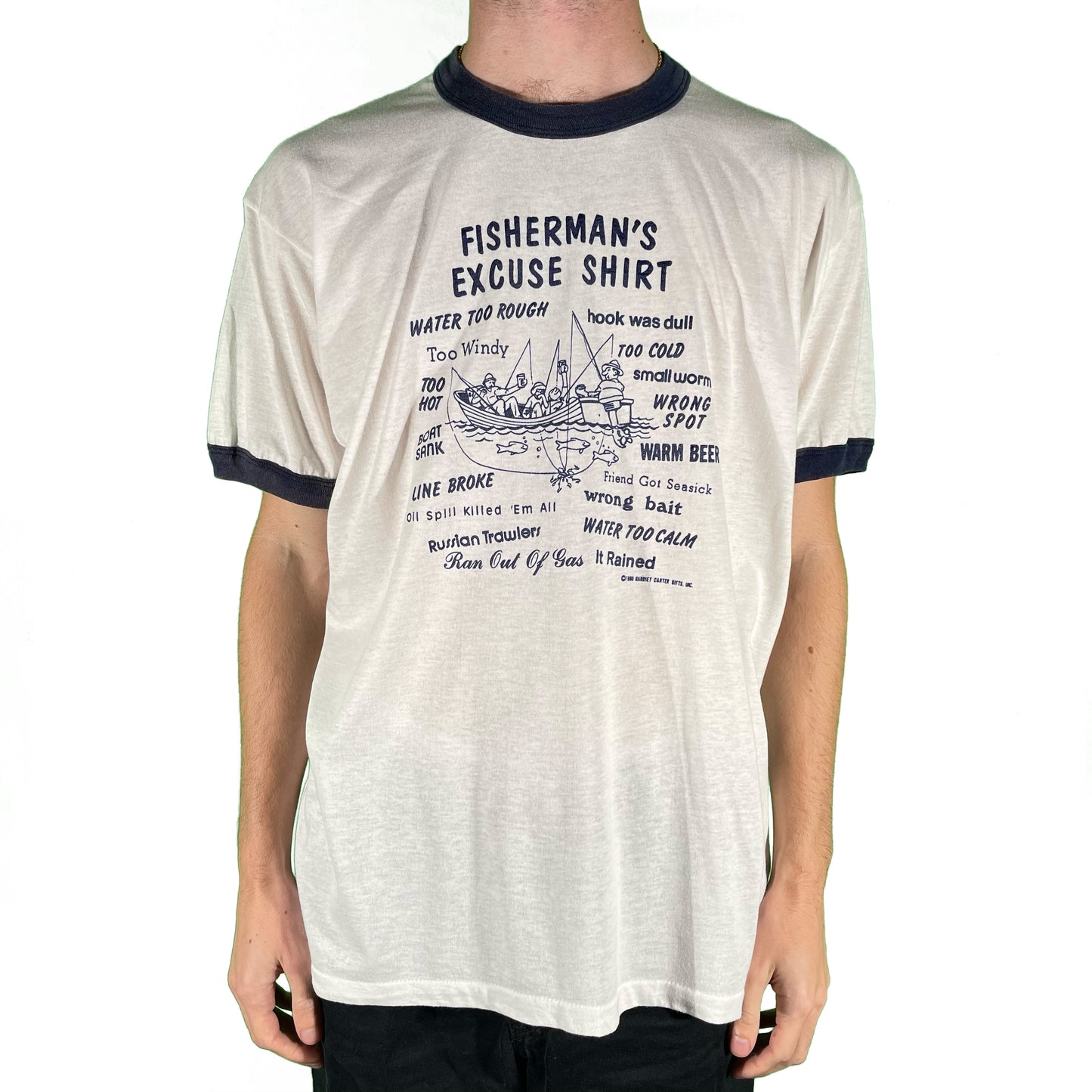 80s Fisherman's Excuse Ringer Tee- L