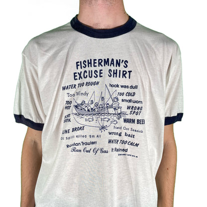 80s Fisherman's Excuse Ringer Tee- L