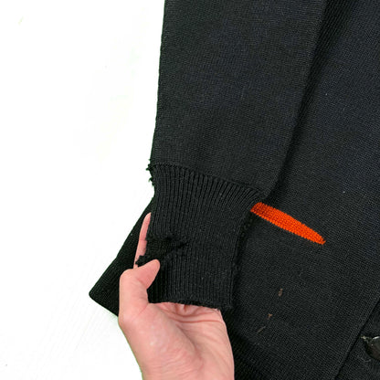 50s Nicely Distressed Black & Orange Varsity Cardigan- S