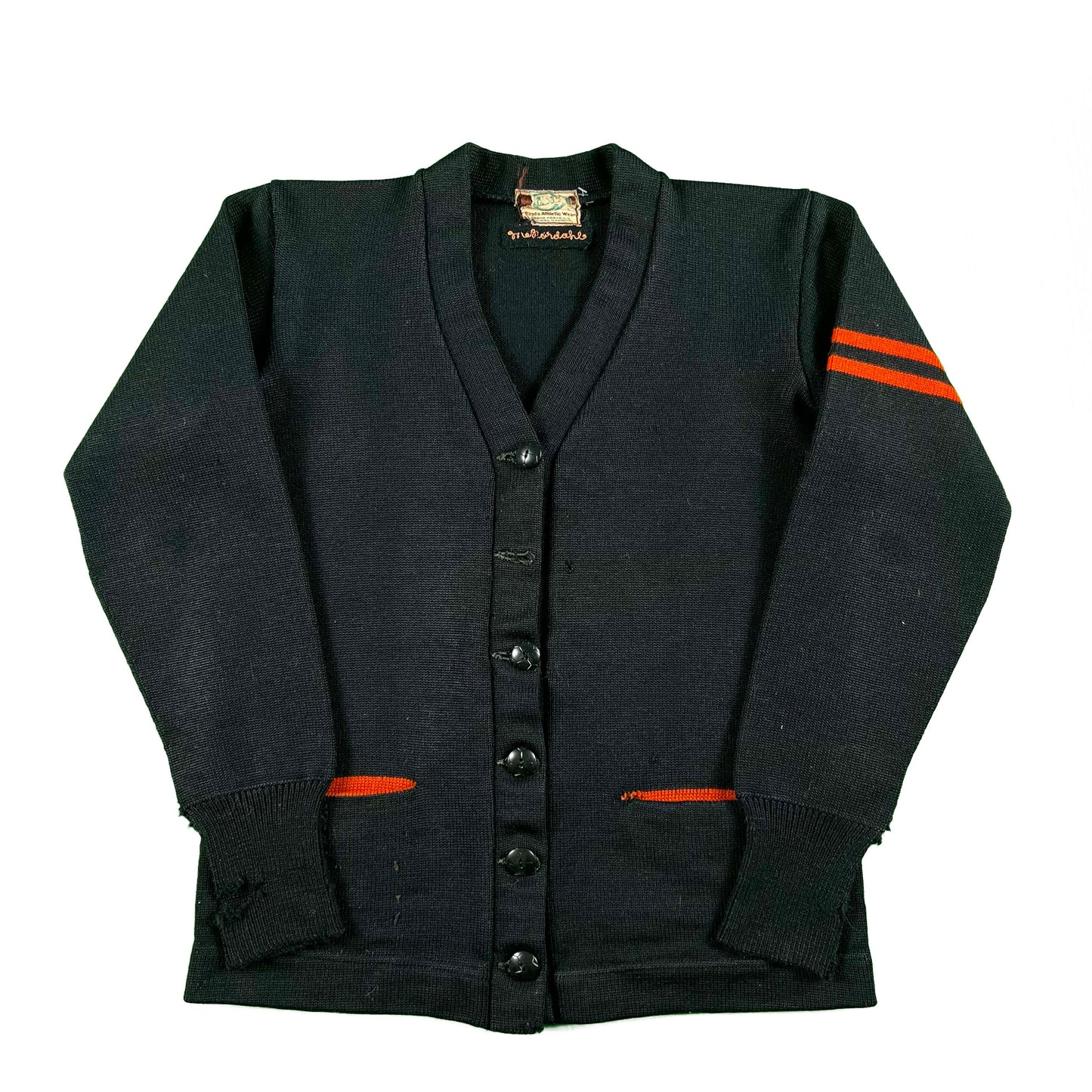 50s Nicely Distressed Black & Orange Varsity Cardigan- S