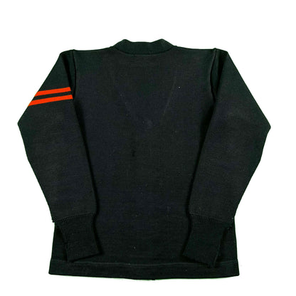 50s Nicely Distressed Black & Orange Varsity Cardigan- S
