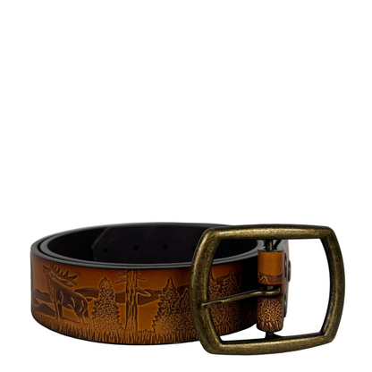 Nature Embellished Dark Tan Leather Belt- 36"-40"
