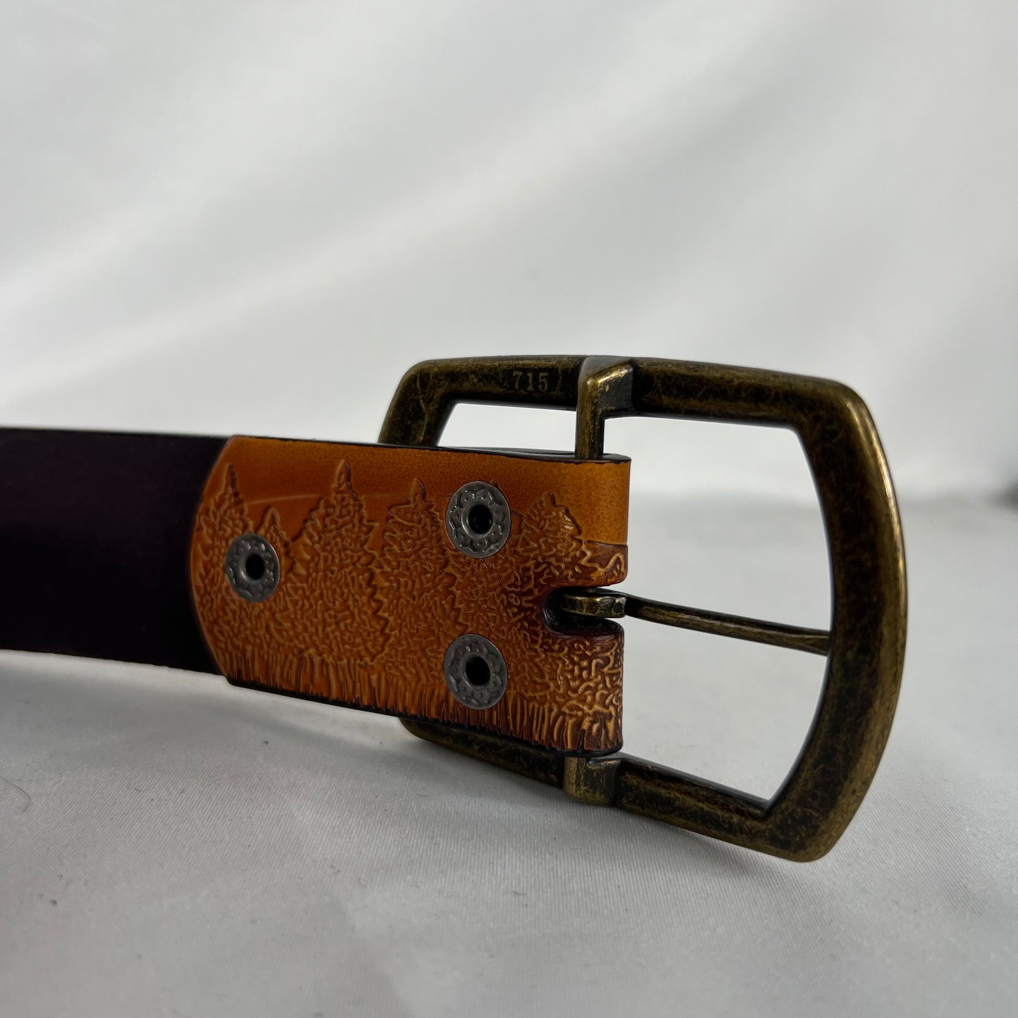 Nature Embellished Dark Tan Leather Belt- 36"-40"