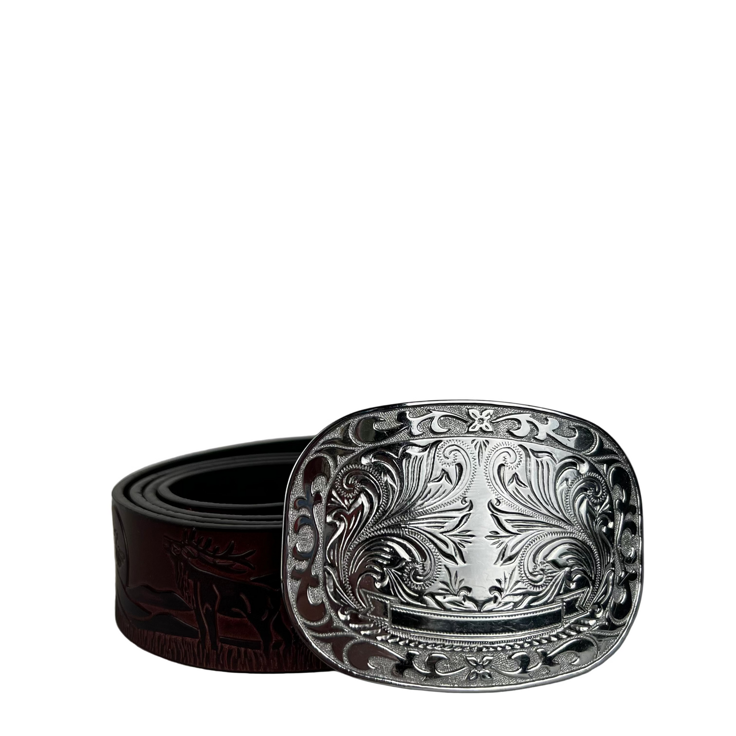 Nature Embellished Mahogany Brown Leather Belt- 40"+