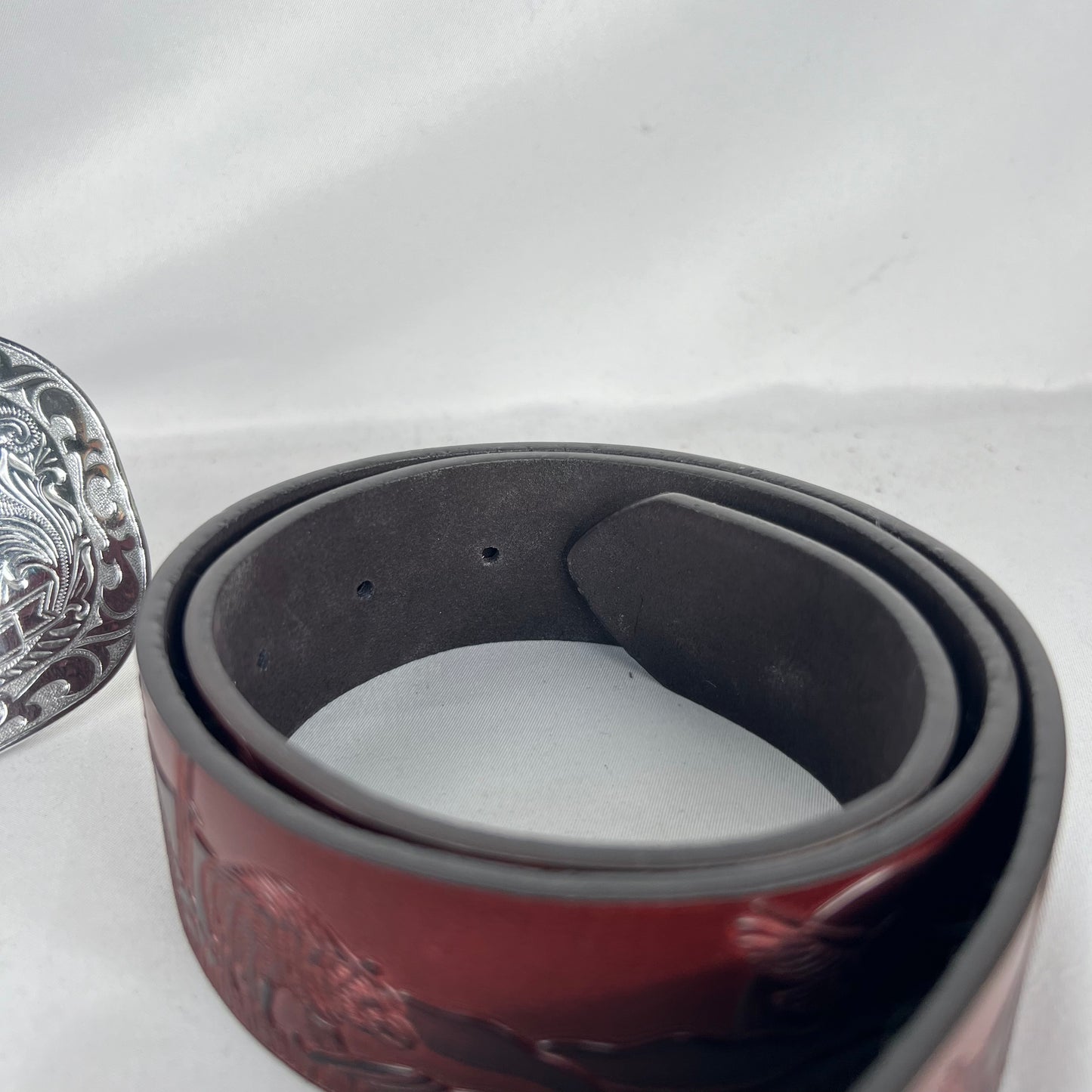 Nature Embellished Mahogany Brown Leather Belt- 40"+