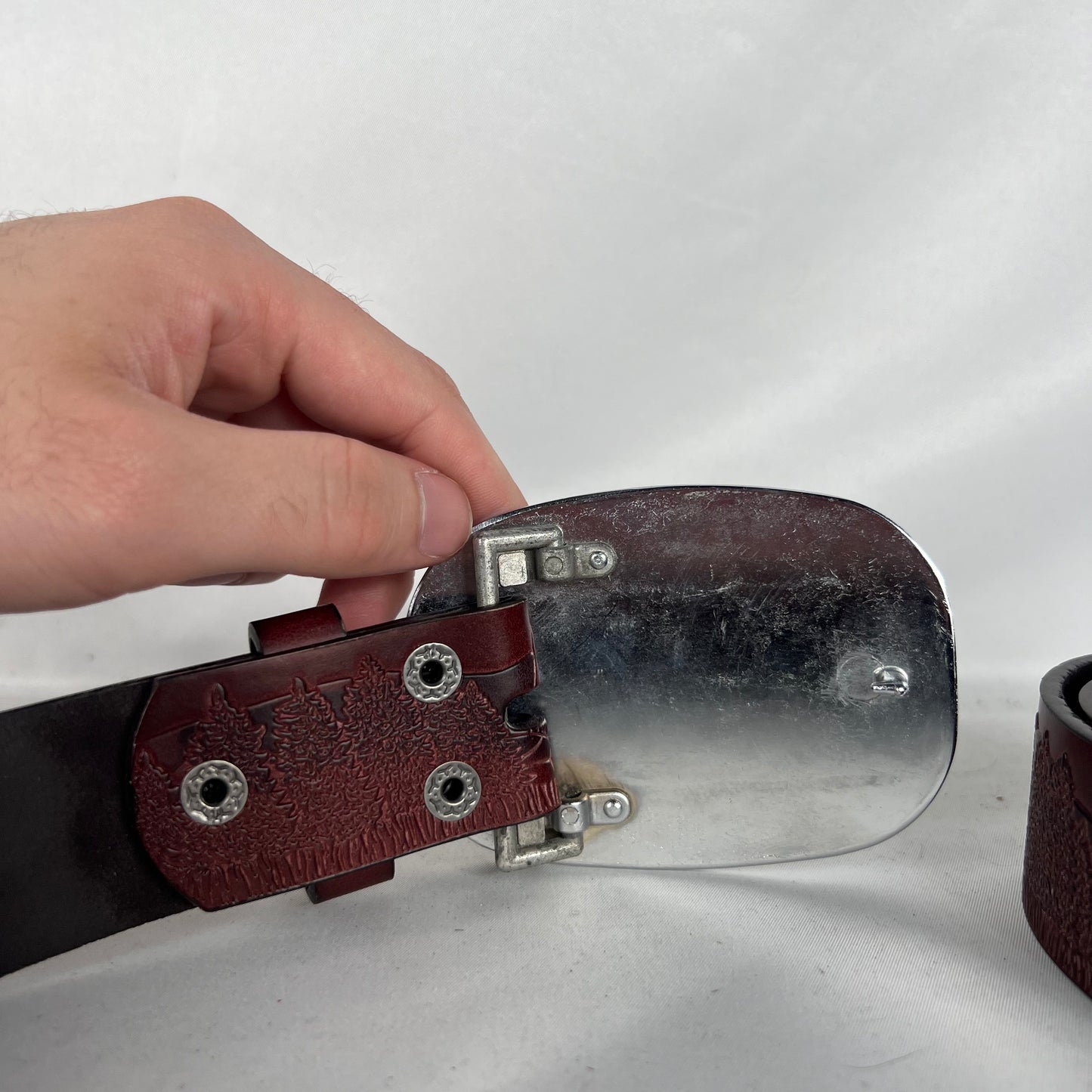 Nature Embellished Mahogany Brown Leather Belt- 40"+