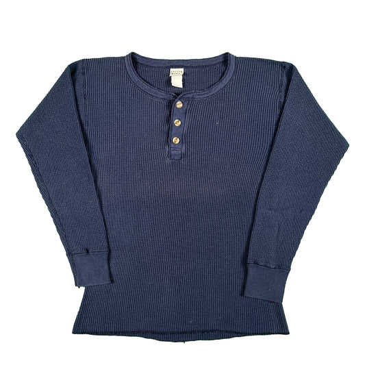 Vintage Navy Henley Waffle Knit Thermal- ONLY L LEFT