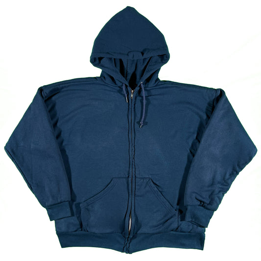 90s Boxy Waffle Lined Zip Up Hoodie- L