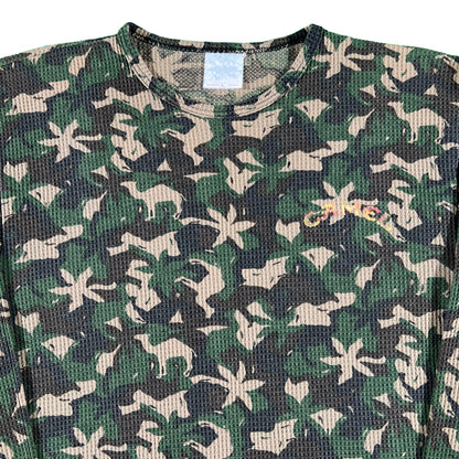 90s Camel Camo Waffle Knit Thermal- L